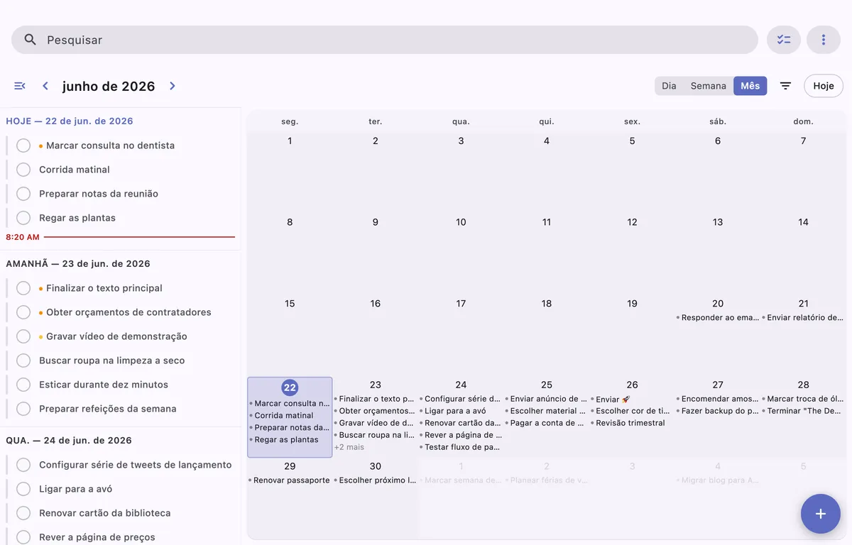Tarefas recorrentes no TaskForge para Obsidian apresentadas em datas repetidas no calendário