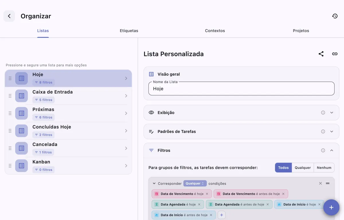 Listas personalizadas do TaskForge no macOS a mostrar vistas de tarefas do Obsidian filtradas sem escrever queries Dataview