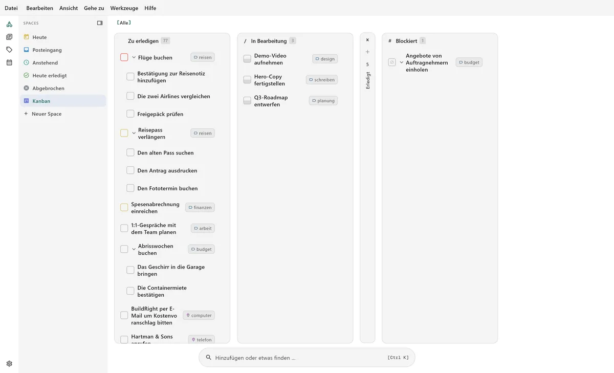 TaskForge Desktop-Kanban-Board-Ansicht mit visueller Aufgabenorganisation optimiert für Arbeitsabläufe am Desktop und Projektmanagement