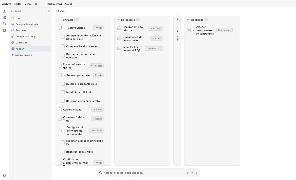 Vista de tablero kanban de TaskForge para escritorio mostrando organización visual de tareas optimizada para flujos de trabajo de escritorio y gestión de proyectos