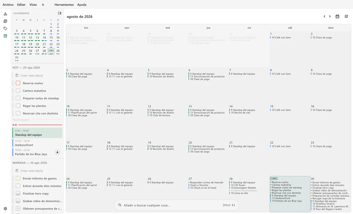 Vista de calendario de TaskForge en escritorio mostrando programación de tareas, gestión de fechas de vencimiento e integración de calendario para planificación integral