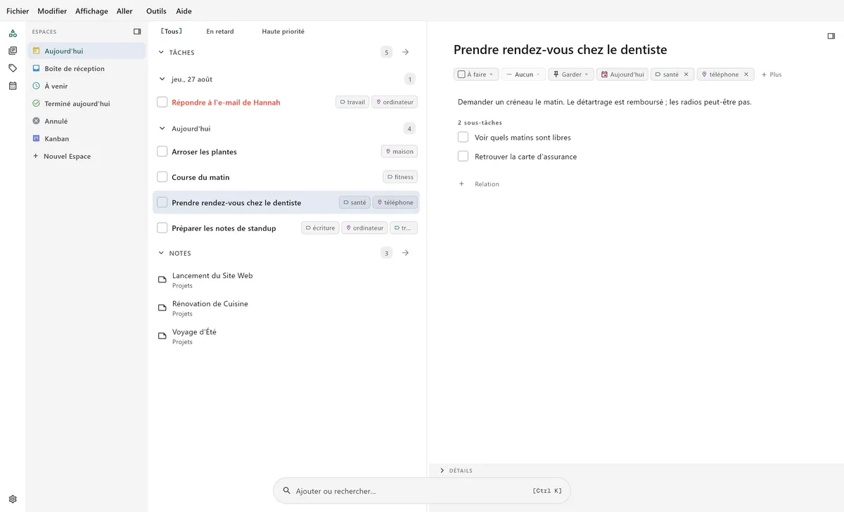 Interface principale bureau de TaskForge montrant la gestion de tâches Obsidian avec un design natif et une optimisation pour ordinateur de bureau