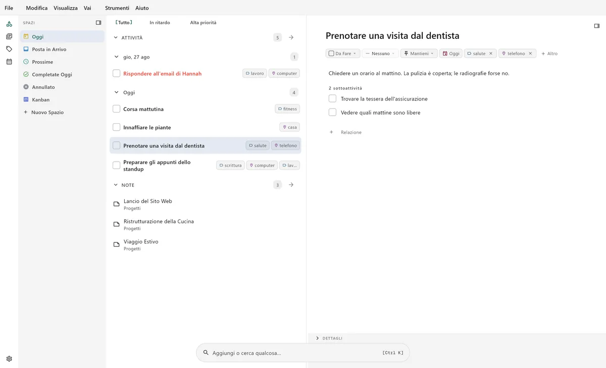 Interfaccia principale TaskForge desktop che mostra la gestione attività Obsidian con design nativo e ottimizzazione desktop