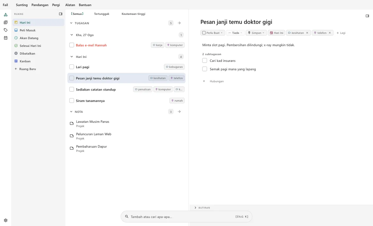 Antara muka utama desktop TaskForge menunjukkan pengurusan tugas Obsidian dengan reka bentuk asli dan pengoptimuman desktop