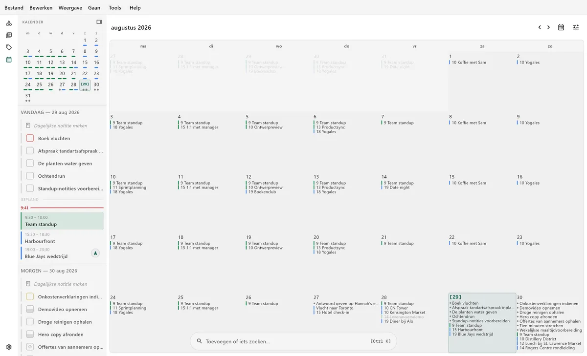 TaskForge desktop kalenderweergave met taakplanning, deadline-beheer en kalenderintegratie voor uitgebreide planning