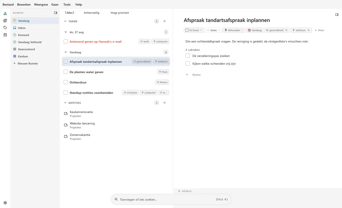 TaskForge desktop hoofdinterface met Obsidian-taken, native design en desktop optimalisatie