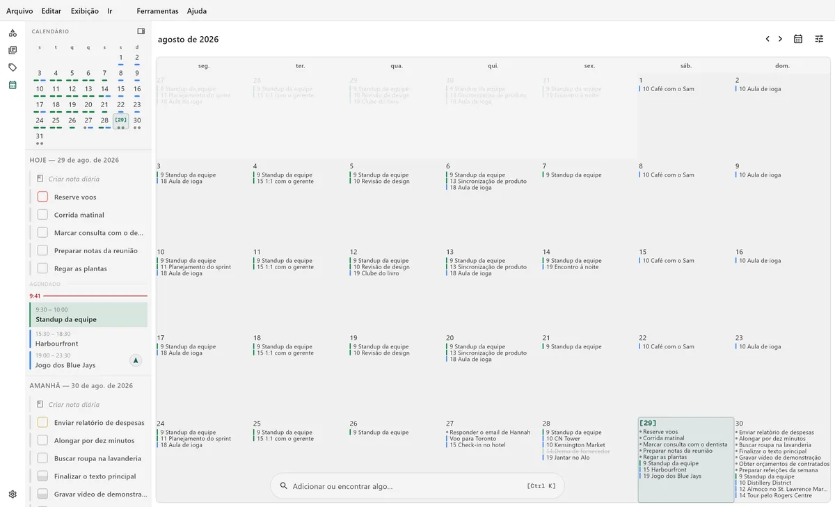 Visualização de calendário do TaskForge para desktop mostrando agendamento de tarefas, gerenciamento de datas de vencimento e integração com calendário para planejamento completo