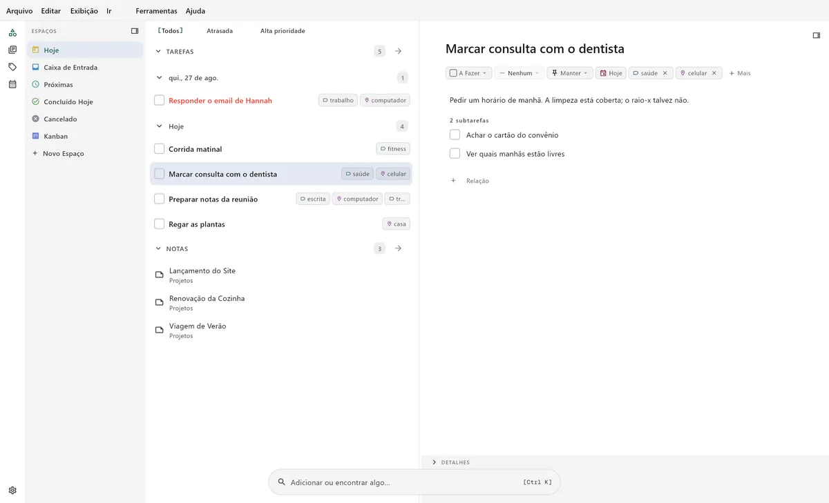 Interface principal do TaskForge para desktop mostrando gerenciamento de tarefas do Obsidian com design nativo e otimização para desktop