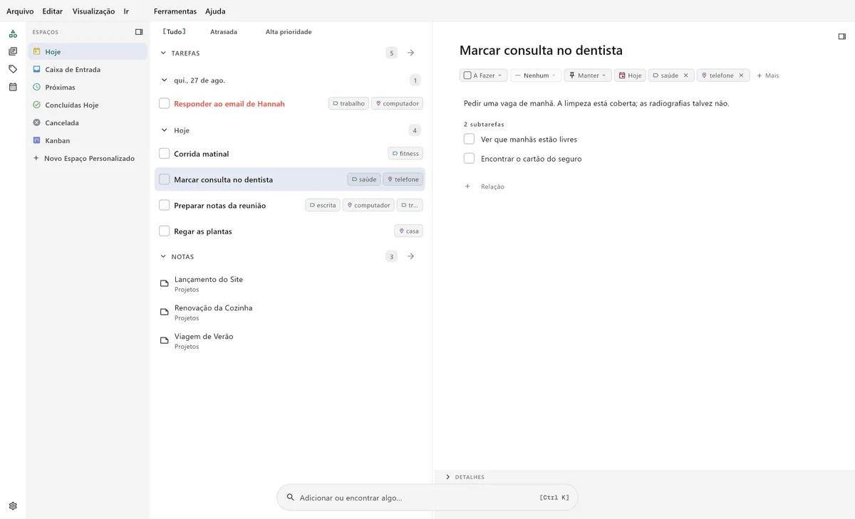 Interface principal do TaskForge no computador, com gestão de tarefas do Obsidian, design nativo e otimização para ecrãs maiores