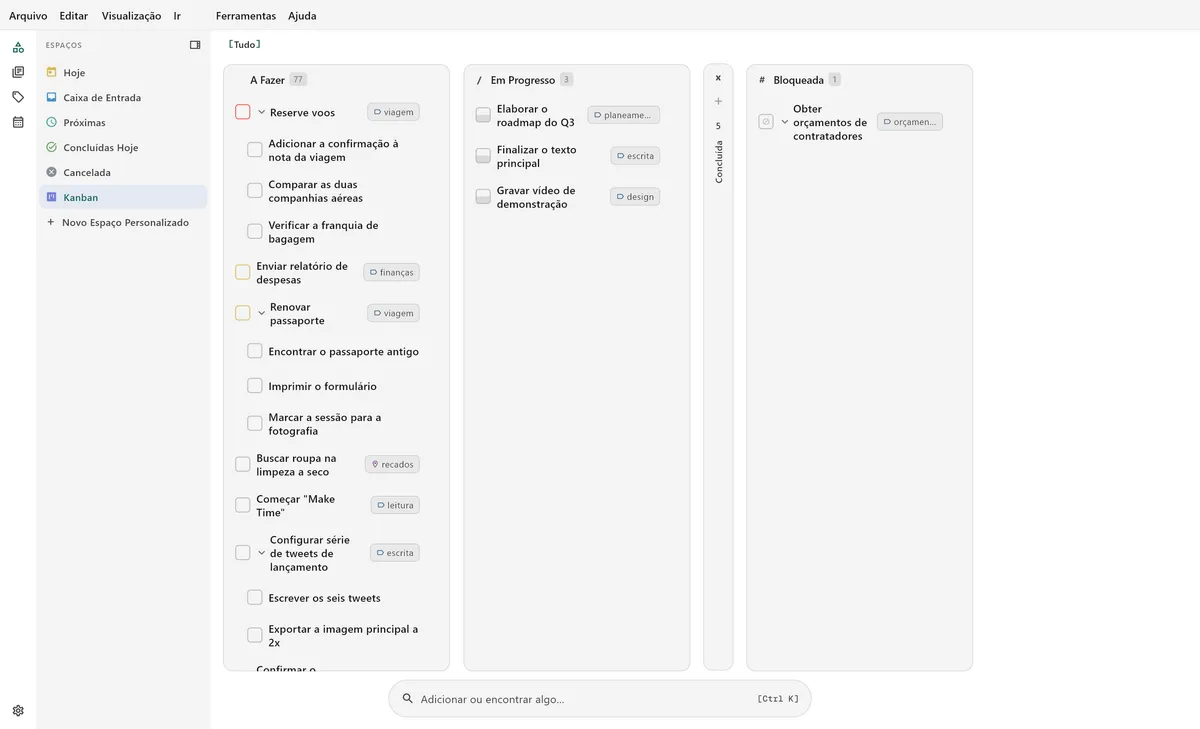 Vista de quadro Kanban do TaskForge no computador, com organização visual de tarefas otimizada para fluxos de trabalho de computador e gestão de projetos